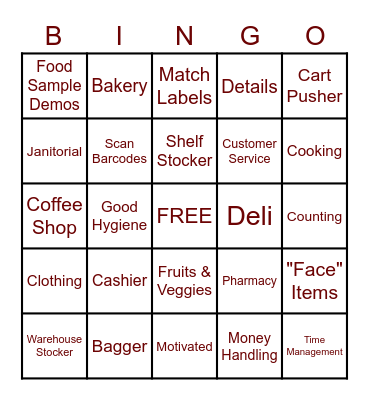 Grocery Store BINGO Card