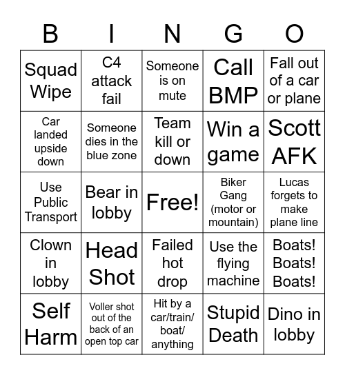 The Scott and Lucas Show PUBG Bingo Card Bingo Card
