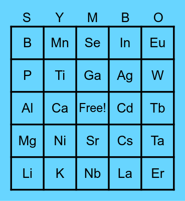 Element Card Bingo Card