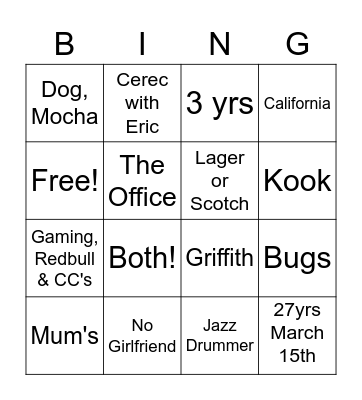 Bingo with Eric Bingo Card