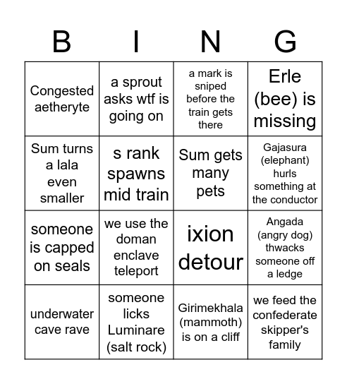 Stormblood Hunt Trains Bingo Card