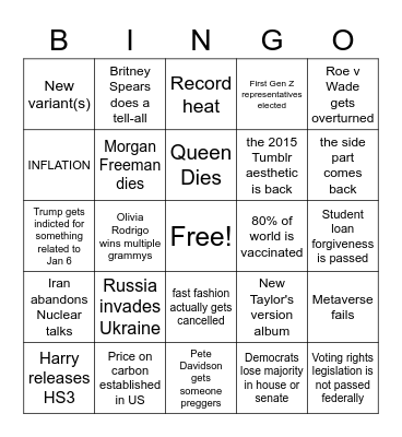 2022 bingo Card