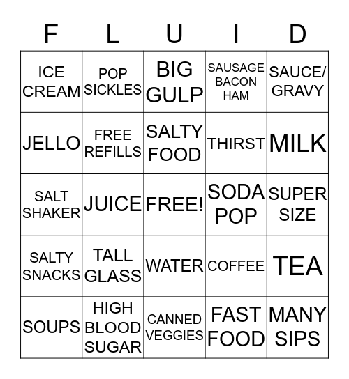 Bad Fluid Bingo Card