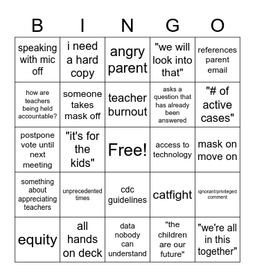 wcsd board meeting Bingo Card