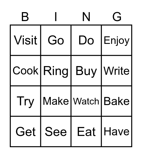 Past Tense Verb BINGO Card