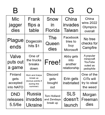 2022 Bingo Card