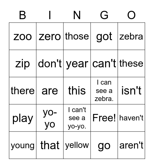 Starter B Revision YZ Bingo Card