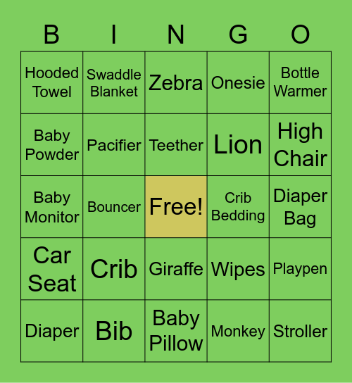 Baby Shower Bingo Card
