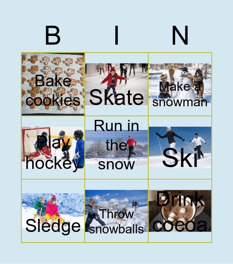 Winter holiday Bingo Card