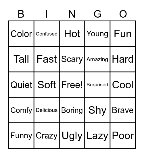 Adjectives Bingo Card