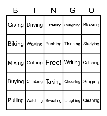 Verbs Bingo Card