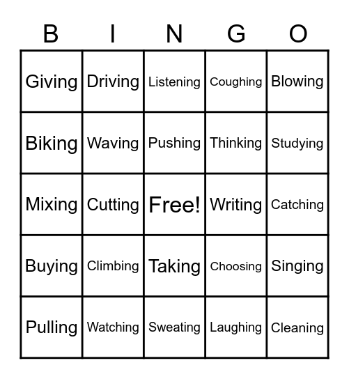 Verbs Bingo Card