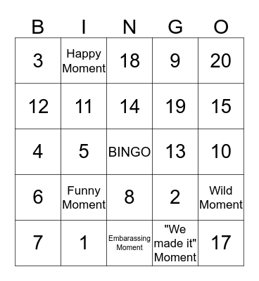 Moments with Mommy Bingo Card