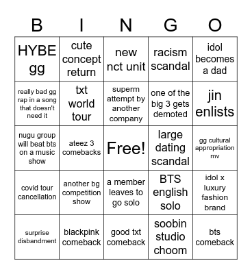 2022 yummy Bingo Card