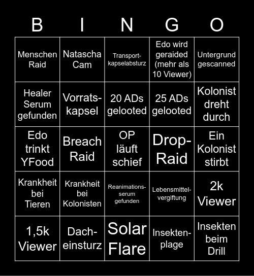 Edo's Rimworld Bingo Card