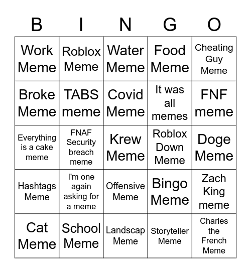 Meme Bingo Card