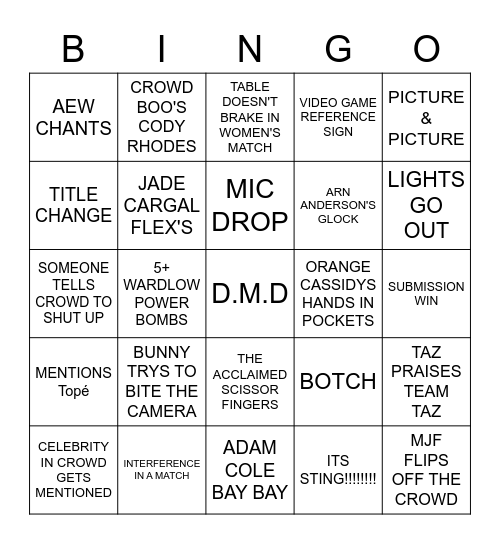 AEW Bingo Card