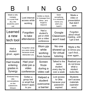 Online Team Building Bingo Card