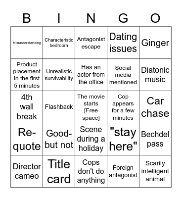 Tim's knowledgeable film bingo Card