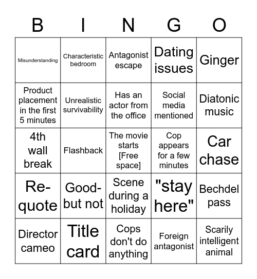 Tim's knowledgeable film bingo Card