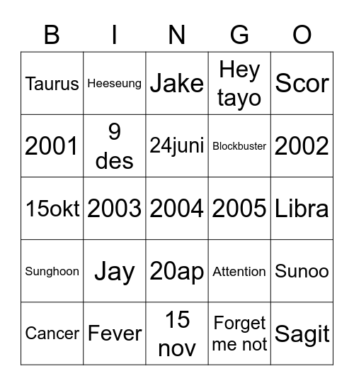 Untitled Bingo Card