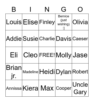 Great Graham Kids Bingo Card