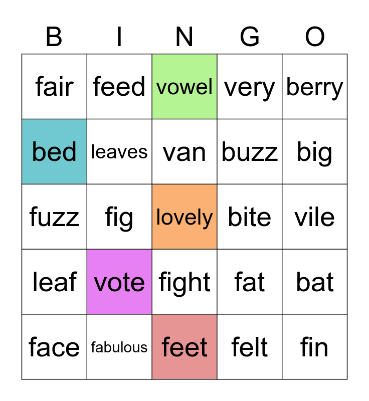 /F/ /V/ Minimal Pairs Bingo Card