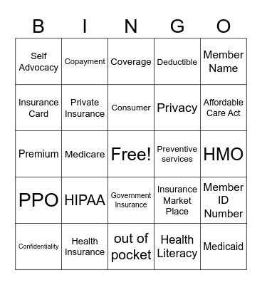 Health Insurance Bingo Card