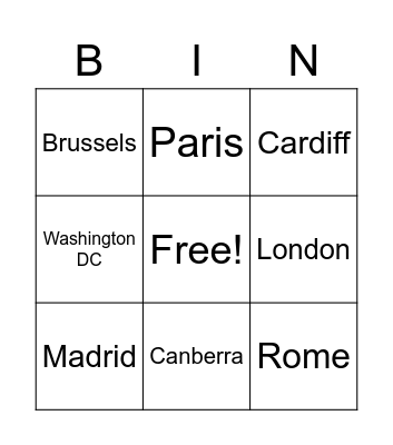 Capital City's Bingo Card