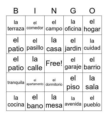 Mi Casa wayside Bingo Card