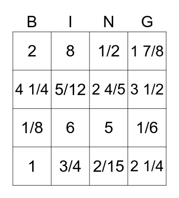 Fraction Operations! Bingo Card