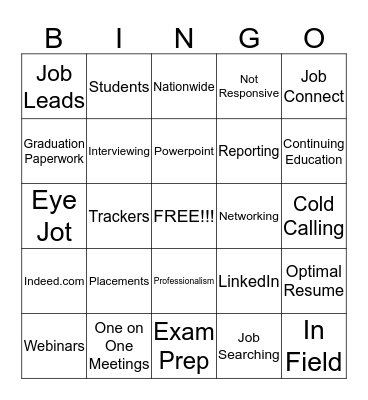 Career Services Bingo Card