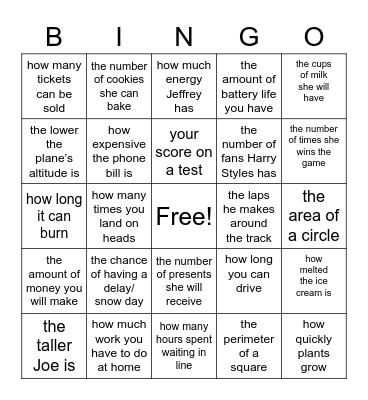 Independent and Dependent Variables Bingo Card