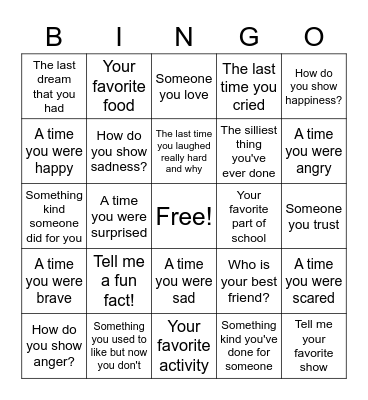 Emotions and Relationships Bingo Card