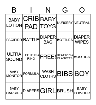 Gender Reveal Bingo Card