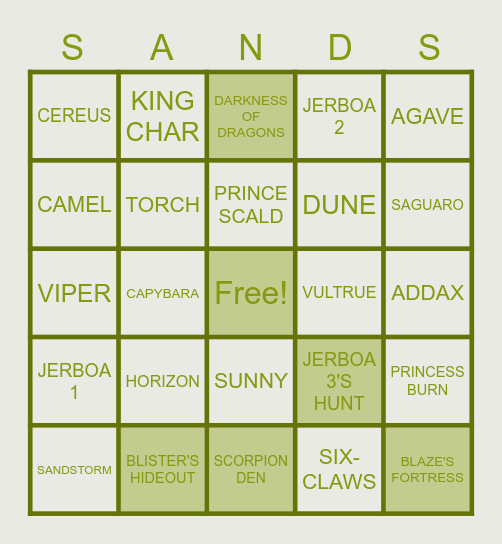 SANDWING(WOF) BINGO Card