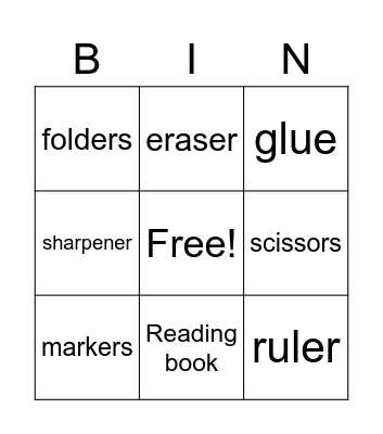 SCHOOL MATERIALS! Bingo Card