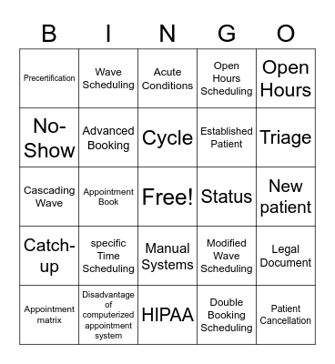 Scheduling Bingo Card