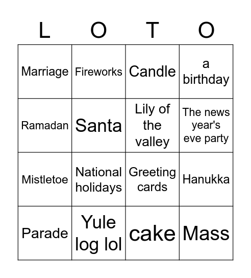 Lotto- Les fêtes Bingo Card