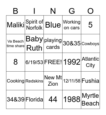 Saunders Anniversery Bingo Card