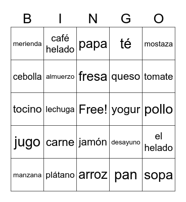 Food Vocab. Bingo Card