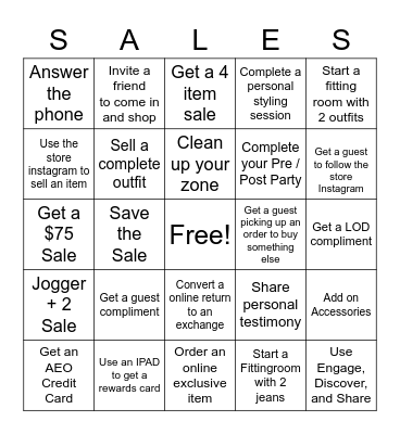 American Eagle Bingo Card