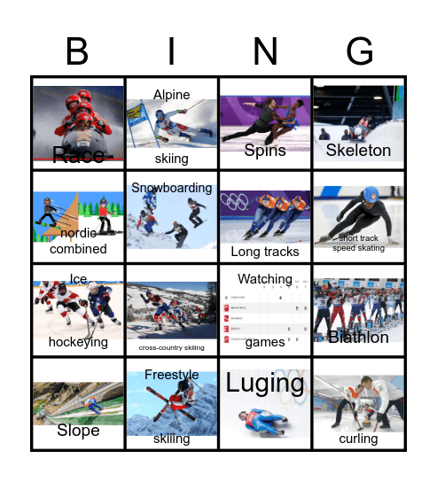 Winter Olympic games Bingo Card