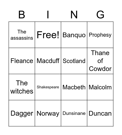 Macbeth Bingo Card