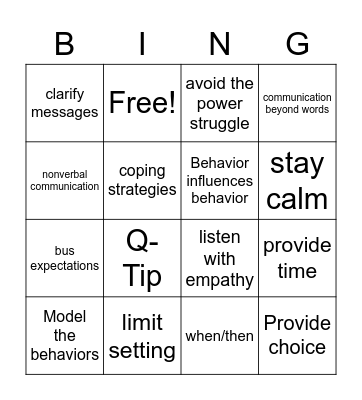 Managing Difficult Behaviors Bingo Card
