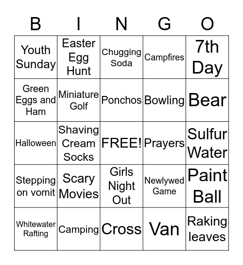 Park Avenue Youth Group Bingo Card