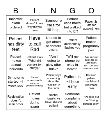 Radiology Bingo Card