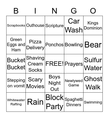 Park Avenue Youth Group Bingo Card