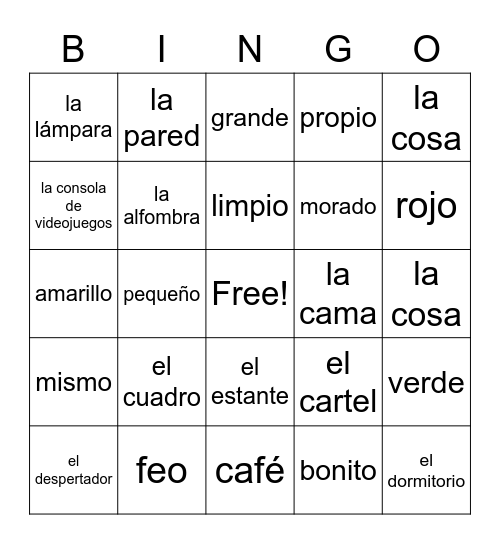 El Dormitorio Bingo Card