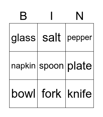 Dining Bingo Card